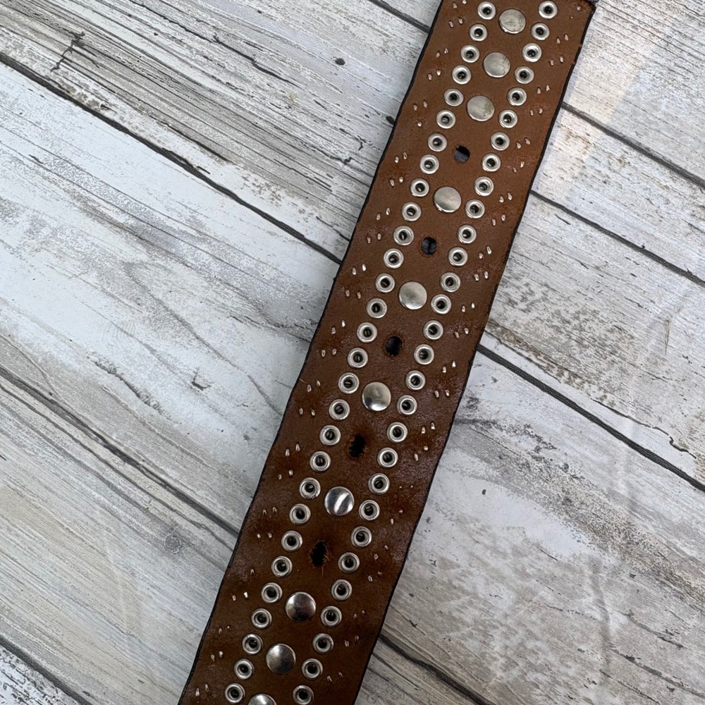 Nocona Belt Co Western Belt 33" Brown Rhinestone Studded Bling Y2K Cowgirl Rodeo - Picture 10 of 11